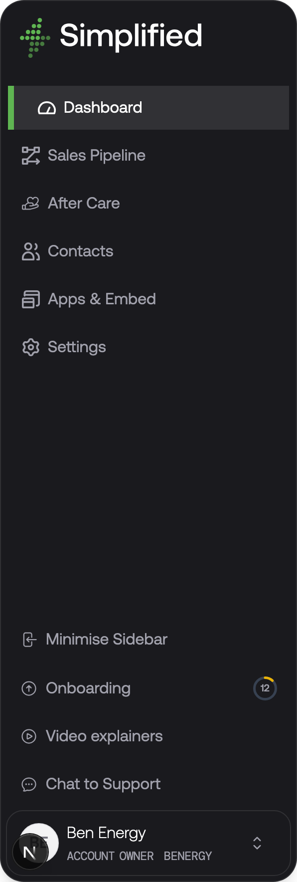 The Installer Portal sidebar, showing Dashboard, Projects, My Tasks, Instant Quotes, Pricing Calcs, Proposals, Enquiries, After Care, Contacts, Apps and Embed, and Settings
